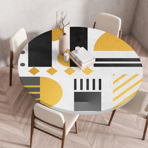 Odot Elastische Tischdecke Rund Nordische Geometrie Ourdoor Tischdecke Abwaschbar Abwischbar Wasserdicht Gartentischdecken Tischtuch Schmutzabweisend für Garten Partys Kaffee (Gelb,60cm) von Odot