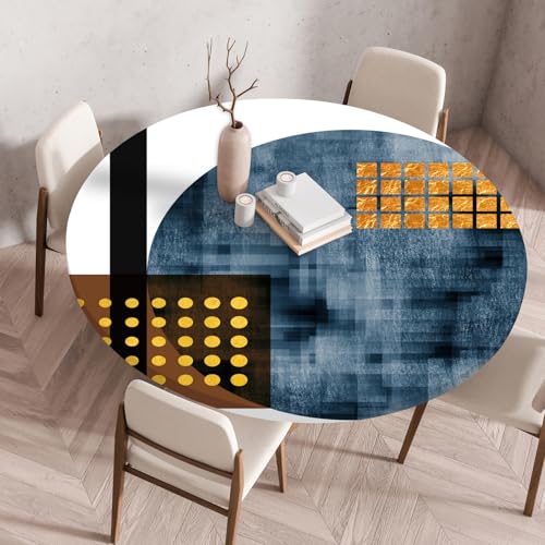 Odot Elastische Tischdecke Rund Nordische Geometrie Ourdoor Tischdecke Abwaschbar Abwischbar Wasserdicht Gartentischdecken Tischtuch Schmutzabweisend für Garten Partys Kaffee (Mosaik,60cm) von Odot
