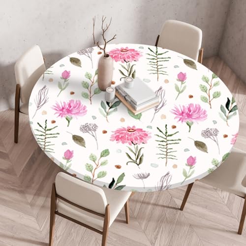 Odot Elastische Tischdecke Rund Ourdoor, Tischdecke Abwaschbar Abwischbar Wasserdicht Gartentischdecken Tischtuch für Dekoration Garten Partys Kaffee - 3D Blumen Pflanzen (Gänseblümchen,60cm) von Odot