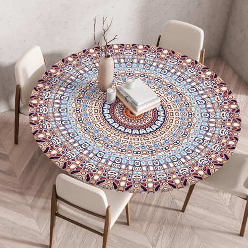 Odot Elastische Tischdecke Rund Ourdoor Tischdecke Abwaschbar Abwischbar Wasserdicht Gartentischdecken Tischtuch Schmutzabweisend für Garten Partys Kaffee, Mosaikkunst (Vintage,120cm) von Odot