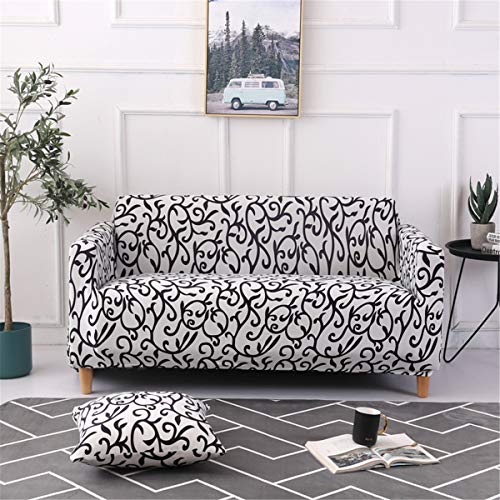 Odot Elastischer Sofabezug, Antirutsch Stretch Couchbezug Sesselbezug Weich Stretchhusse Stoff Möbelschutz Sofa (2 Sitze: 140-180cm,Schwarz-Weiss) von Odot