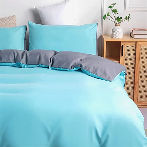 Odot Feste Farbe Bettbezug, Erwachsene Teenager Kinder Bettwäsche Set mit Bettbezug & Kissenbezüge, Mikrofaser Bettbezug Set für Einzelbett Doppelbett (Blau & Grau,150x200cm-2 Teilig) von Odot