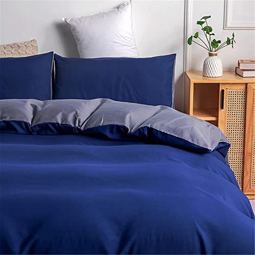 Odot Feste Farbe Bettbezug, Erwachsene Teenager Kinder Bettwäsche Set mit Bettbezug & Kissenbezüge, Mikrofaser Bettbezug Set für Einzelbett Doppelbett (Marineblau & Grau,200x200cm-3 Teilig) von Odot