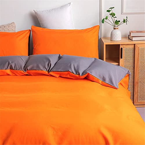 Odot Feste Farbe Bettbezug, Erwachsene Teenager Kinder Bettwäsche Set mit Bettbezug & Kissenbezüge, Mikrofaser Bettbezug Set für Einzelbett Doppelbett (Orange & Grau,200x200cm-3 Teilig) von Odot