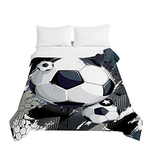 Odot Fußball Steppdecke Tagesdecke Gesteppte Bettüberwurf für Doppelbett Einzelbett Kinder Bettdecke Stepp Decke Tagesdecken Wohndecke Alle Jahreszeiten (200x230cm,Schwarze Kunst) von Odot