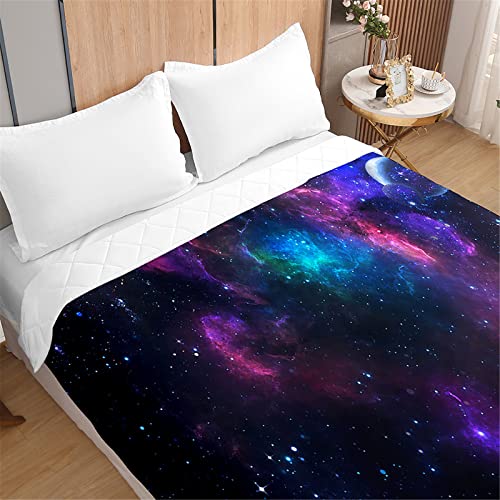 Odot Galaxie Tagesdecke Bettüberwurf Steppdecke für Doppelbett Einzelbett Kinder, 3D Bettdecke Stepp Decke Tagesdecken mit Präge Wohndecke Gesteppt Klimaanlage (150x200cm,Türkises Universum) von Odot