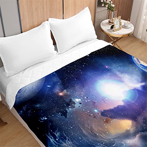 Odot Galaxie Tagesdecke Bettüberwurf Steppdecke für Doppelbett Einzelbett Kinder, 3D Bettdecke Stepp Decke Tagesdecken mit Präge Wohndecke Gesteppt Klimaanlage (220x240cm,Weißer Sternenhimmel) von Odot