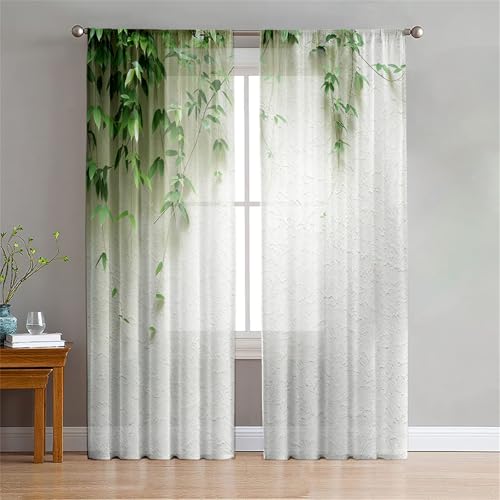 Odot Gardinen Transparent 2er Set, Blumen Drucken Voile Gardinen Rod Pocket Sheer Vorhang Luftig Dekoschal Sonnenlichtfilterung Fensterschal für Wohnzimmer Fenster (Bäume,132x244cm) von Odot