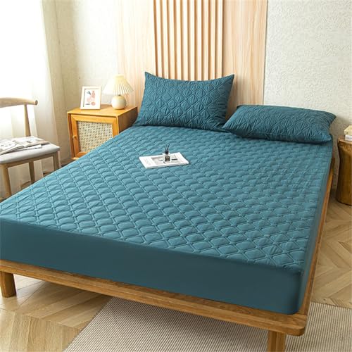 Odot Gesteppte Spannbettlaken, Einfarbig Wasserdicht Weicher Verdickter Matratzenschoner Rutschfester Doppeltes Einzelbett bettspanntuch Topper-Overlays Spannbetttücher (Dunkelgrün,200x220+28cm) von Odot