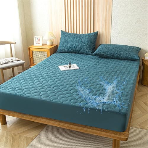 Odot Gesteppte Spannbettlaken Wasserdicht Weicher Verdickter Matratzenschoner Rutschfester Doppeltes Einzelbett bettspanntuch Topper-Overlays Spannbetttücher, Einfarbig (Dunkelgrün,150x200+28cm) von Odot