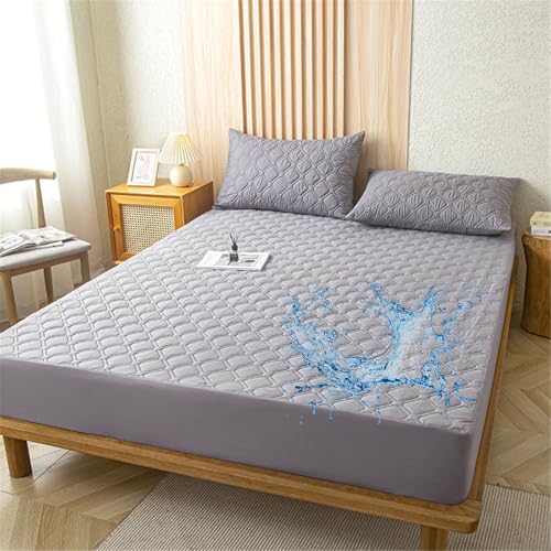 Odot Gesteppte Spannbettlaken Wasserdicht Weicher Verdickter Matratzenschoner Rutschfester Doppeltes Einzelbett bettspanntuch Topper-Overlays Spannbetttücher, Einfarbig (Grau,200x220+28cm) von Odot