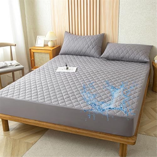 Odot Gesteppte Spannbettlaken Wasserdicht Weicher Verdickter Matratzenschoner Rutschfester Doppeltes Einzelbett bettspanntuch Topper-Overlays Spannbetttücher, Einfarbig (Grau kariert,180x200+28cm) von Odot