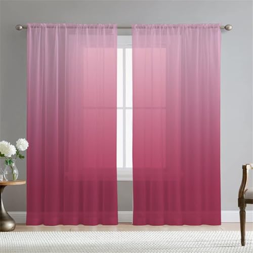 Odot Halbtransparente Vorhänge, Farbverlauf Bunt Voile Vorhang Stangentasche Gardinen Vorhang Ösenvorhang 2 Stück Fensterschal Moderne Vorhänge Fenster für Wohnzimmer (132x160cm,Rosa) von Odot