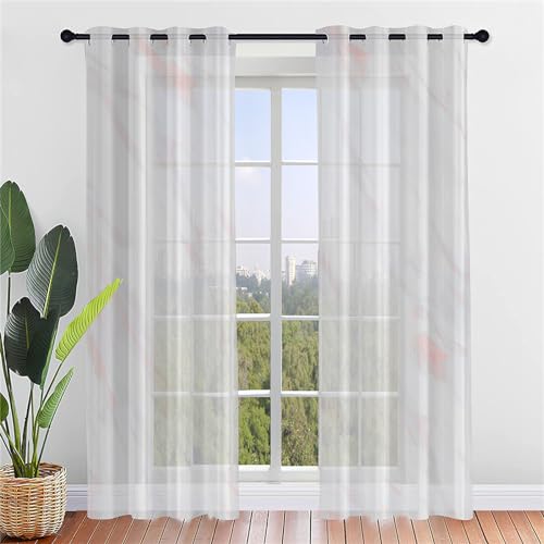 Odot Halbtransparente Vorhänge mit Ösen, Marmor Steinkörnung Voile Vorhang 2er Set Gardinen Vorhang Ösenvorhang Fensterschal Moderne Vorhänge Fenster für Küche Balkon (Weiß,140x244cm) von Odot
