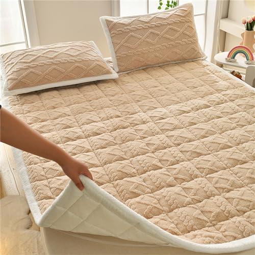Odot Jacquard Flanell Matratzenschoner,Matratzenschutzbezüge Gesteppt Matratzenauflage Weiche Matratzen Topper Matratzentopper Matratzenbezug für Matratzen & Boxspringbett (150x200cm,Khaki-Farbe) von Odot
