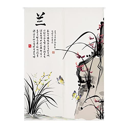Odot Japanischer Noren Lang Vorhang Türvorhang, Chinese Style Blume Gardinen Schattierung Tür Vorhang Tapisseri Leinen kurz Vorhänge Restaurant Küche Hälfte Türvorhänge (85x90cm,Schmetterling) von Odot