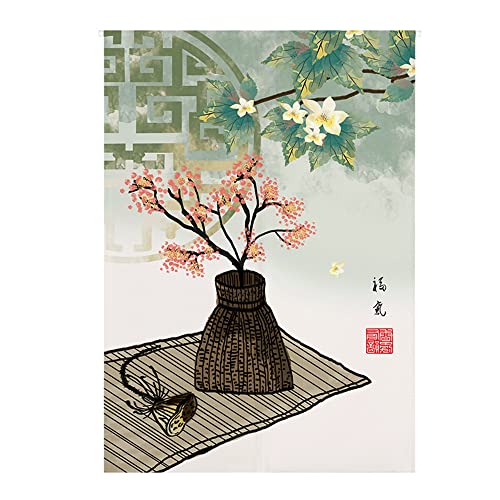 Odot Japanischer Noren Lang Vorhang Türvorhang, Chinesischer Blumen Gardinen Tür Vorhang Tapisseri Leinen Stoff Kurz Vorhänge Restaurant Küche Türvorhänge Schattierung (85x90cm,Terrasse) von Odot