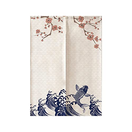 Odot Japanischer Noren Lang Vorhang Türvorhang, Gardinen Tür Vorhang Tapisseri Baumwolle Leinen kurz Vorhänge Restaurant Küche Türvorhänge Schattierung Hälfte Vorhang,Exotisch (koi,85x120cm) von Odot