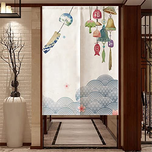 Odot Japanischer Noren Lang Vorhang Türvorhang, Tradition Stil Gardinen Tür Vorhang Tapisseri Leinen Stoff kurz Vorhänge Restaurant Küche Türvorhänge Schattierung (85x120cm,Windspiele) von Odot