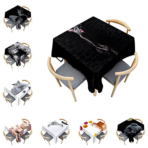 Odot Katze Tischdecke Quadratisch Wasserdicht Polyester, Pflegeleicht Fleckschutz Abwaschbar 3D-Katzendruck Rechteckig Tischdecke für Home Küche Couchtisch Dekoration (60x60cm,Schwarze Katze) von Odot