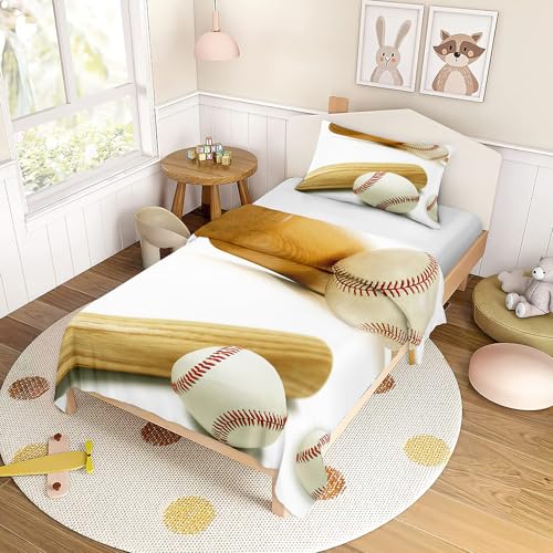 Odot Kinderbettwäsche für Jungen und Mädchen, Baseball Muster Kleinkinder Baby Bettwäsche-Set, Bettbezug & Kopfkissenbezug, Babybett Kinder Babybettwäsche Set (Muster4,150x200cm) von Odot