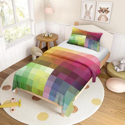 Odot Kinderbettwäsche für Jungen und Mädchen, Farbdreieck Kleinkinder Baby Bettwäsche-Set, Bettbezug & Kopfkissenbezug, Babybett Kinder Babybettwäsche Set (Bunt,150x200cm) von Odot