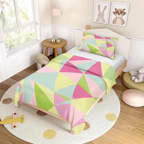 Odot Kinderbettwäsche für Jungen und Mädchen, Farbdreieck Kleinkinder Baby Bettwäsche-Set, Bettbezug & Kopfkissenbezug, Babybett Kinder Babybettwäsche Set (Rosa,150x200cm) von Odot