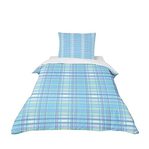 Odot Kinderbettwäsche für Jungen und Mädchen, Karo-Stil Muster Kleinkinder Baby Bettwäsche-Set, Bettbezug & Kopfkissenbezug, Babybett Kinder Babybettwäsche Set (Blau,140x200cm) von Odot