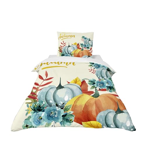 Odot Kinderbettwäsche für Jungen und Mädchen, Kürbismuster Kleinkinder Baby Bettwäsche-Set, Bettbezug & Kopfkissenbezug, Babybett Kinder Babybettwäsche Set (Bemalt,135x200cm) von Odot