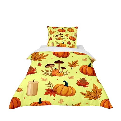 Odot Kinderbettwäsche für Jungen und Mädchen, Kürbismuster Kleinkinder Baby Bettwäsche-Set, Bettbezug & Kopfkissenbezug, Babybett Kinder Babybettwäsche Set (Pilz,90x190cm) von Odot