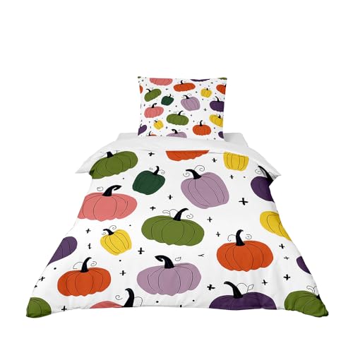 Odot Kinderbettwäsche für Jungen und Mädchen, Kürbismuster Kleinkinder Baby Bettwäsche-Set, Bettbezug & Kopfkissenbezug, Babybett Kinder Babybettwäsche Set (Weiß,100x135cm) von Odot