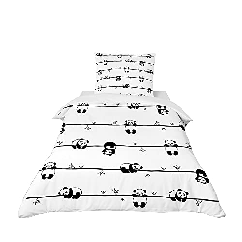 Odot Kinderbettwäsche für Jungen und Mädchen, Panda Muster Kleinkinder Baby Bettwäsche-Set, Bettbezug & Kopfkissenbezug, Babybett Kinder Babybettwäsche Set (Süßer Panda C,140x200cm) von Odot
