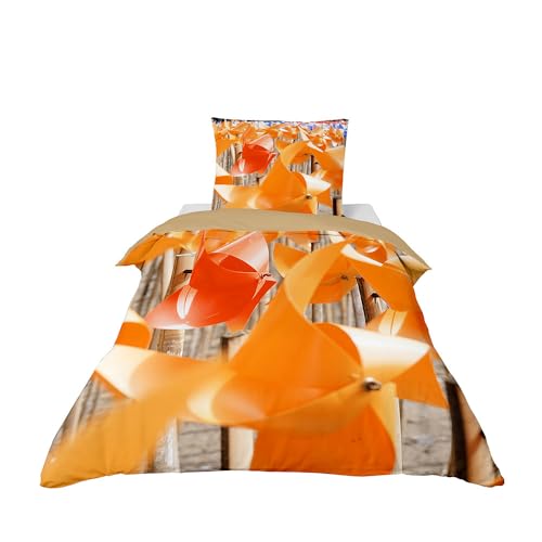 Odot Kinderbettwäsche für Jungen und Mädchen, Windmühlenstil Kleinkinder Baby Bettwäsche-Set, Bettbezug & Kopfkissenbezug, Babybett Kinder Babybettwäsche Set (Muster A,100x135cm) von Odot