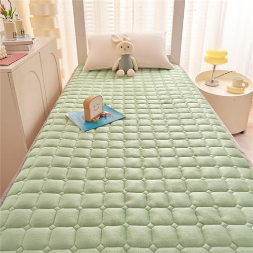 Odot Matratzenschoner Weiche Wärme Flanell Matratzenauflage Dünne Matratze Plüsch Matratzen Topper Gesteppter Matratzenbezug Spannbettuch Bodenmatratze Futonmatratze (150x200cm,Hellgrün) von Odot