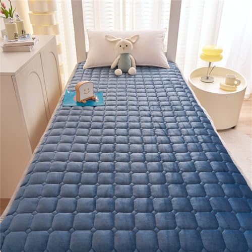 Odot Matratzenschoner Weiche Wärme Flanell Matratzenauflage Dünne Matratze Plüsch Matratzen Topper Gesteppter Matratzenbezug Spannbettuch Bodenmatratze Futonmatratze (90x200cm,Dunkelblau) von Odot