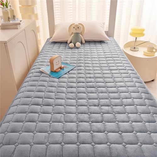 Odot Matratzenschoner Weiche Wärme Flanell Matratzenauflage Dünne Matratze Plüsch Matratzen Topper Gesteppter Matratzenbezug Spannbettuch Bodenmatratze Futonmatratze (90x200cm,Hellgrau) von Odot