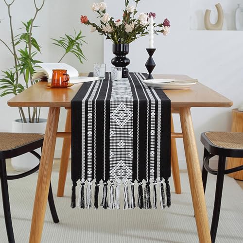 Odot Palast-Stil Tischläufer Geflochten Fransen Tischlaufer Jute Tischläufer, Herbstliche Dekoration Tischläufer, Tischläufer für Drinnen Draußen Party Zubehör (34x120cm,Vintage Schwarz) von Odot