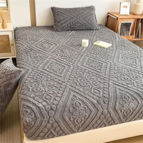 Odot Plüsch Spannbettlaken, Europäisch Stil Jacquard Spannbetttuch Elastisch Weich Atmungsaktiv Spannleintuch Knitterfrei Spannbetttücher für Einzelbett Doppelbett (Dunkelgrau,150x200+25cm) von Odot