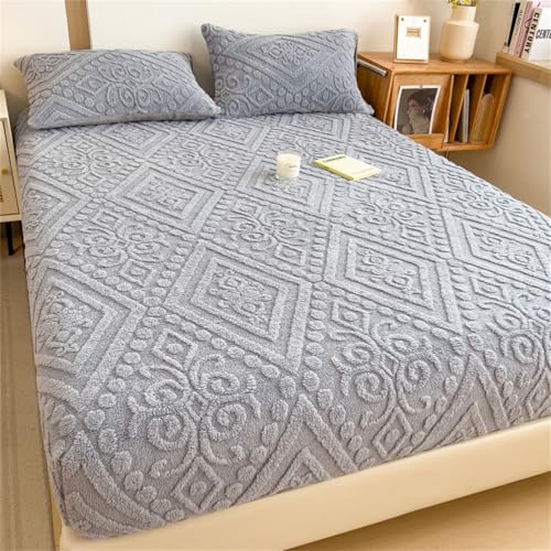 Odot Plüsch Spannbettlaken, Europäisch Stil Jacquard Spannbetttuch Elastisch Weich Atmungsaktiv Spannleintuch Knitterfrei Spannbetttücher für Einzelbett Doppelbett (Hellgrau,120x200+25cm) von Odot