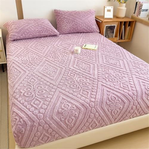 Odot Plüsch Spannbettlaken, Europäisch Stil Jacquard Spannbetttuch Elastisch Weich Atmungsaktiv Spannleintuch Knitterfrei Spannbetttücher für Einzelbett Doppelbett (Lila,150x200+25cm) von Odot