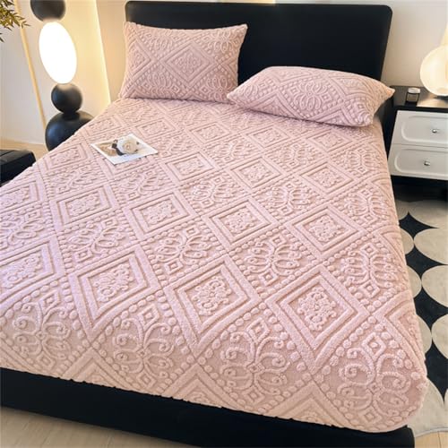 Odot Plüsch Spannbettlaken, Europäisch Stil Rhombus Jacquard Spannbetttuch Elastisch Weich Atmungsaktiv Spannleintuch Knitterfrei Spannbetttücher für Einzelbett Doppelbett (Rosa,120x200+25cm) von Odot