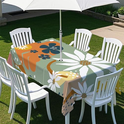 Odot Regenschirm Tischdecke Outdoor, Außenbereich Wasserdicht Rechteckige Tischtuch mit Sonnenschirm Loch und Reißverschluss für Terrasse, Garten, Party,Patio, Pflanze Kunst (Grün,305x152cm) von Odot