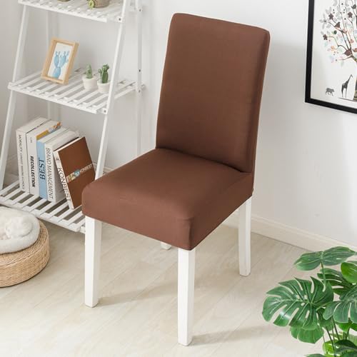 Odot Reine Farbe Stuhlhussen Esstisch Mit 2/4/6 Stühlen Set, Stretch Stuhlhussen Hussen Abnehmbarer Waschbarer Stuhlbezug Sesselbezug für Restaurant (4er Set,Kaffee) von Odot
