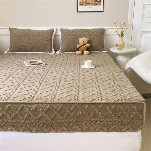 Odot Rhombus Jacquard Spannbettlaken, Samt Spannbetttücher für Boxspringbetten, Superweiches Spannbetttuch bis 25~30cm, Bettlaken für Kinder Einzelbett Doppelbett (150x200cm,Khaki-Farbe) von Odot