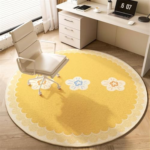 Odot Runde Bodenschutzmatte Bürostuhl, Bürostuhl Unterlage Schreibtischstuhl Unterlage rutschfest Bodenschutzmatte Gaming Teppich für Hartböden Büro (Gelbe Blume,140cm) von Odot