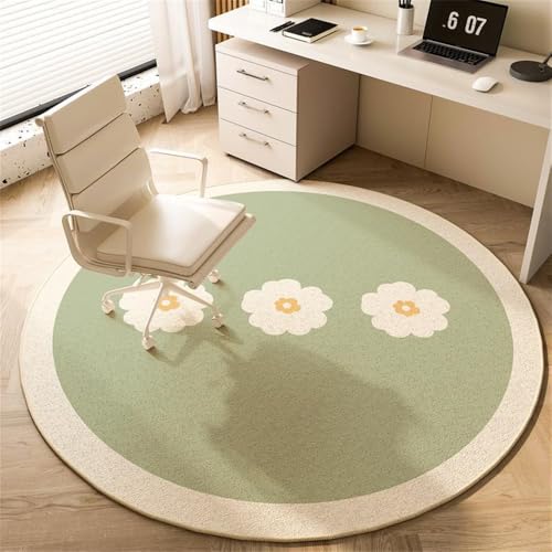 Odot Runde Bodenschutzmatte Bürostuhl, Bürostuhl Unterlage Schreibtischstuhl Unterlage rutschfest Bodenschutzmatte Gaming Teppich für Hartböden Büro (Grüne Blume,100cm) von Odot