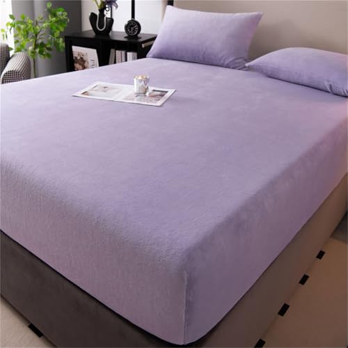 Odot Samt Spannbettlaken Mikrofaser, Solide Farbe Spannbetttuch Elastisch 30 cm Hoch Spannleintuch für Boxspringbett, Weich Atmungsaktiv Spannbetttücher Knitterfrei Bettlaken (Lila 1,90x200cm) von Odot