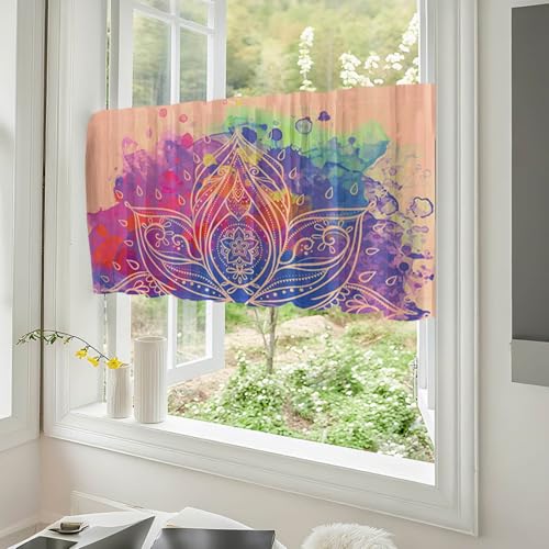 Odot Scheibengardinen Modern Kurz Küche,Kurzvorhang Bistrogardine Küche Blickdicht Landhausstil 1 Stück Mandala Stil Kurzstores Gardinen mit Stangendurchzug für Fenster (Aquarell,W 132 H 45cm) von Odot
