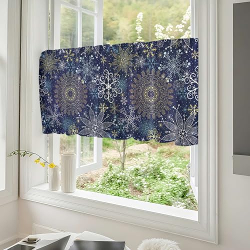 Odot Scheibengardinen Modern Kurz Küche,Kurzvorhang Bistrogardine Küche Blickdicht Landhausstil 1 Stück Mandala Stil Kurzstores Gardinen mit Stangendurchzug für Fenster (Dunkelblau,W 140 H 60cm) von Odot