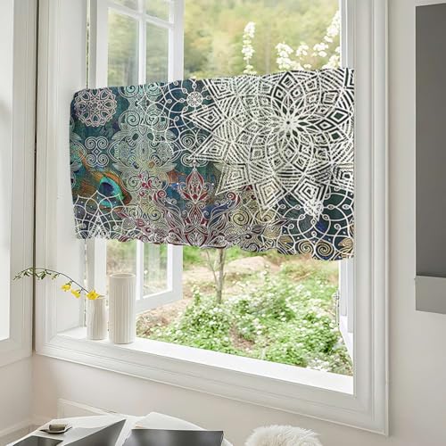 Odot Scheibengardinen Modern Kurz Küche,Kurzvorhang Bistrogardine Küche Blickdicht Landhausstil 1 Stück Mandala Stil Kurzstores Gardinen mit Stangendurchzug für Fenster (Ethnisch Stil,W 120 H 45cm) von Odot
